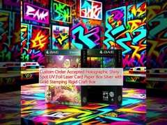Zamówienie na zamówienie akceptowane Holograficzne błyszczące plamy UV folia laserowa kartka papierowa pudełko srebrne z złotym stemplem sztywne pudełko rękodziełowe